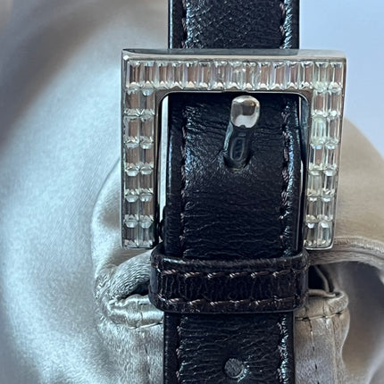 FENDI Baguette Beige Grey Silk Satin with Crystal Buckle Shoulder Bag