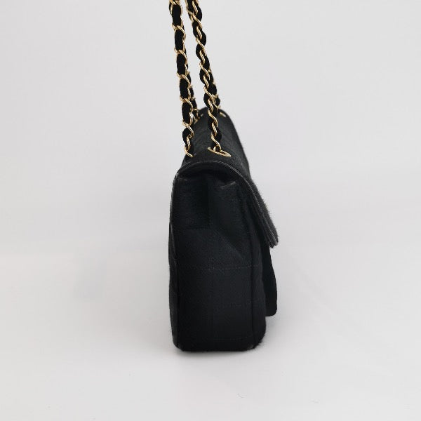 Chanel Large East West Shoulder Bag Rare Black Leather and Pony-style Calfskin