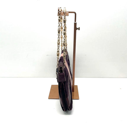 Gucci Jeweled Dragon Bag Purple Crocodile and GG Velvet Bamboo Chain Strap Shoulder Bag