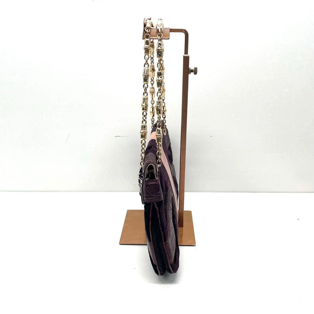 Gucci Jeweled Dragon Bag Purple Crocodile and GG Velvet Bamboo Chain Strap Shoulder Bag