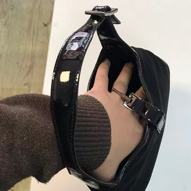 Gucci Jackie Vintage Mini Black Cloth and Patent Leather Handbag