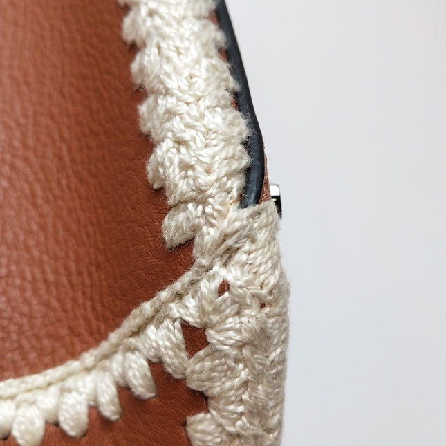 Loewe Puzzle Calfskin Crochet Trim Medium Caramel Tan Leather Bag