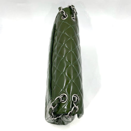 Chanel Classic Flap Jumbo Large Green Patent Leather Silver Hardware