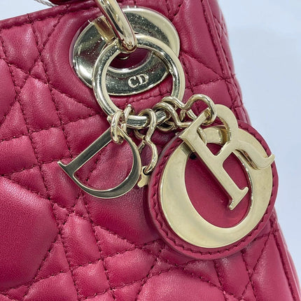 Lady Dior Mini Burgundy Lambskin Leather Gold HW Chain Strap
