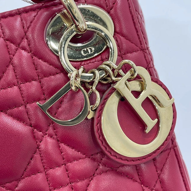 Lady Dior Mini Burgundy Lambskin Leather Gold HW Chain Strap