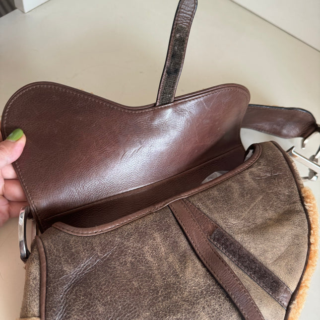 Sold Dior Saddle Vintage Shoulder Bag Shearling Brown and While