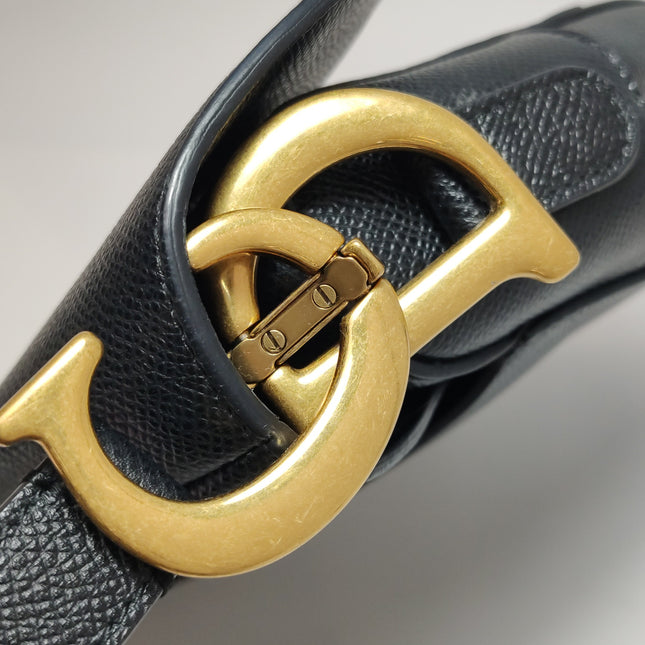 Dior Saddle 2020 Medium Grained Calfskin Leather Bag Black