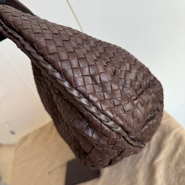 Sold Bottega Veneta Belly Hobo Intreccio Lambskin Leather Dark Chocolate Brown Large 50cm