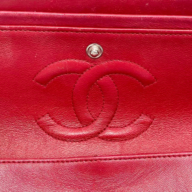 Chanel Classic Flap Medium Red Lambskin Leather with Silver Hardware 2012-13