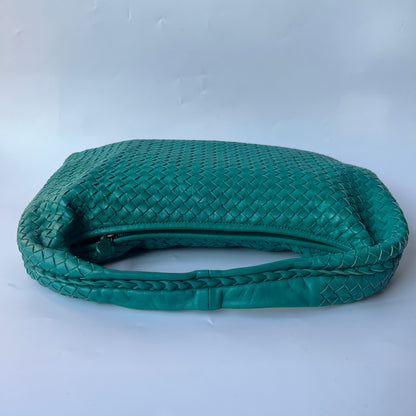 Bottega Veneta Veneta Hobo Teal Green 45cm Lambskin Leather