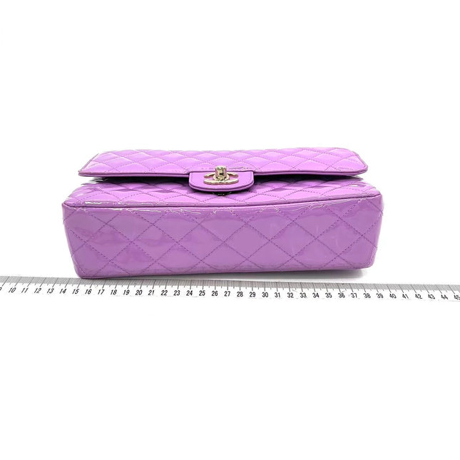 Chanel Classic Flap Medium Lavender Purple Patent Leather Silver Hardware