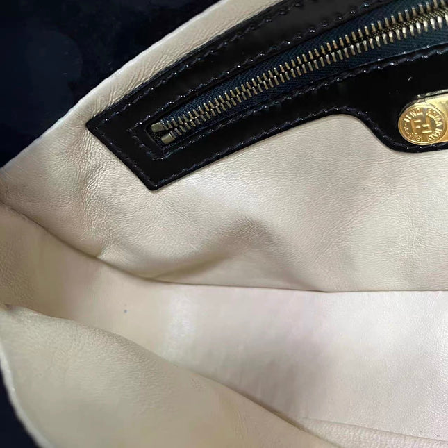 Fendi Baguette Black Patent Leather Gold Hardware Shoulder Bag