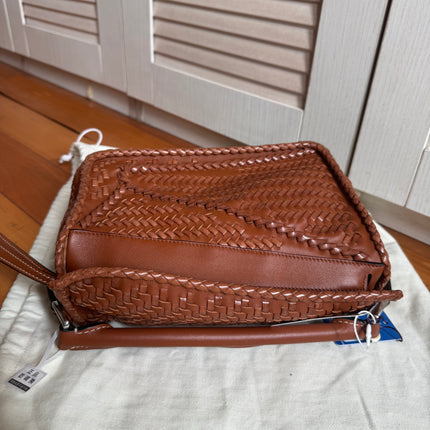 Loewe Puzzle Small Leather Woven Braided Tan Brown Crossbody Bag