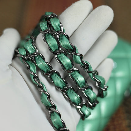 Chanel Classic Flap Rectangular Mini Green Patent Leather Silver HW