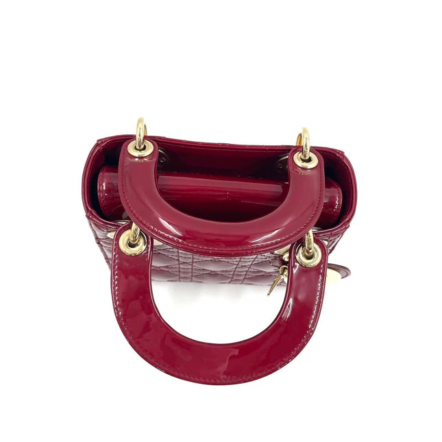 Lady Dior Mini Handbag 2017 Red Patent Leather Gold-tone Chain Strap