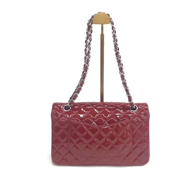Chanel Classic Flap Medium 2012 Red Burgundy Patent Leather Silver Hardware