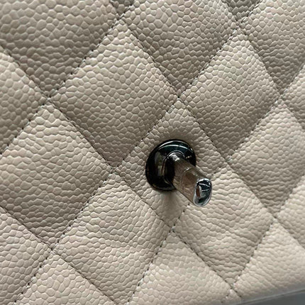 Chanel Classic Flap Jumbo 2009 Beige Caviar Leather Single Flap Silver Hardware