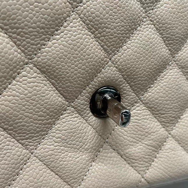 Chanel Classic Flap Jumbo 2009 Beige Caviar Leather Single Flap Silver Hardware