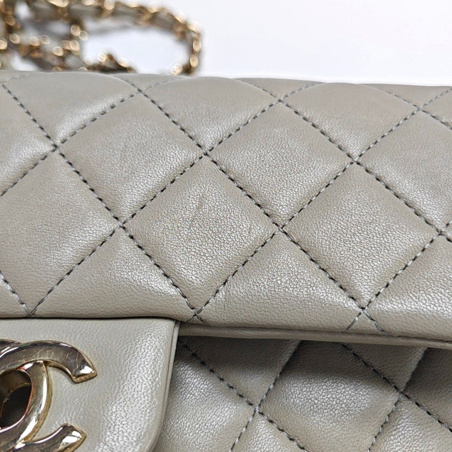 Chanel Classic Flap Rectangular Mini Grey Lambskin Leather Gold Hardware Microchip