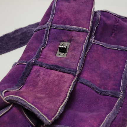 Chanel 2.55 Flap Vintage Chocolate Bar Purple Suede Crossbody Messenger Bag