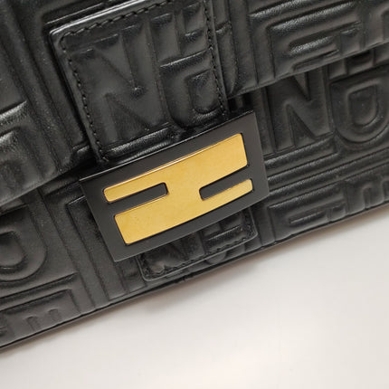 Fendi Baguette 1997 Re-edition 3D Embossed Black Leather Shoulder bag