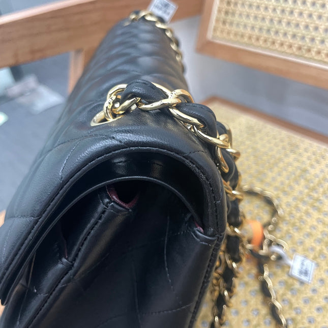 Chanel Classic Flap Jumbo Black Lambskin Leather Double Flap Gold Hardware, 2017-18