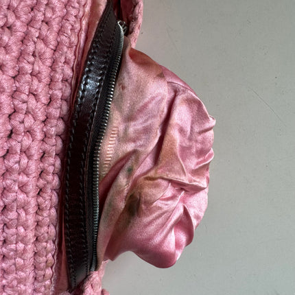 Fendi Baguette Bag Pink Crochet Knit Wool Pompom Shoulder Bag