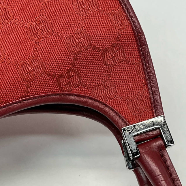 Gucci Jackie Vintage Red Monogram Fabric and Leather Shoulder Bag