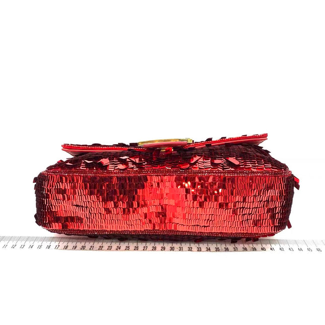 Fendi Baguette Medium Red Glitter Sequins Shoulder Bag