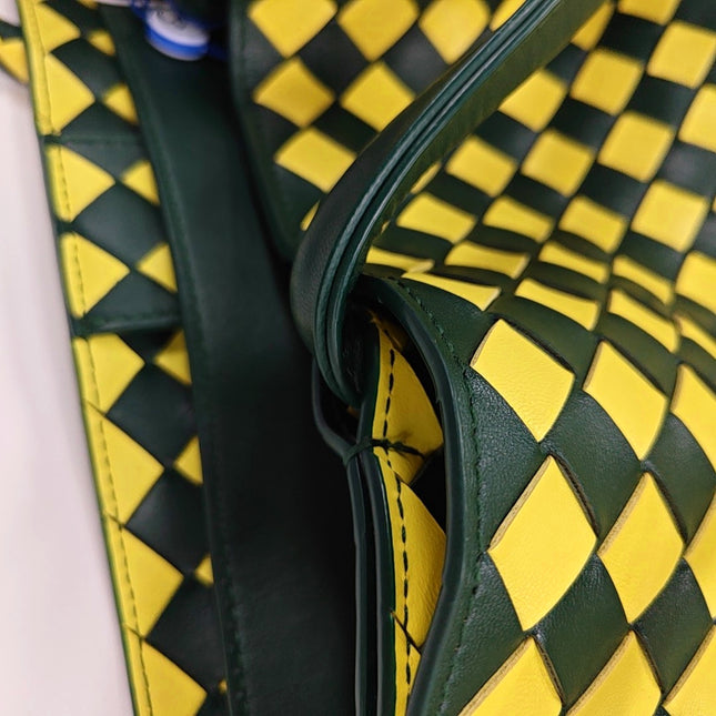 Bottega Veneta Andiamo Large Yellow and Green Checkered Intrecciato Leather Handbag