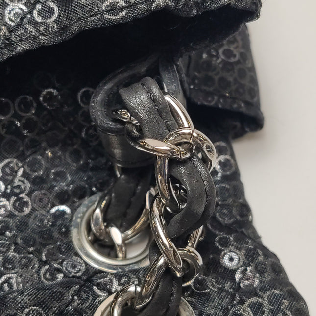 Chanel Black Mesh and Sequins Jumbo Maxi Classic Flap Silver Hardware 2008