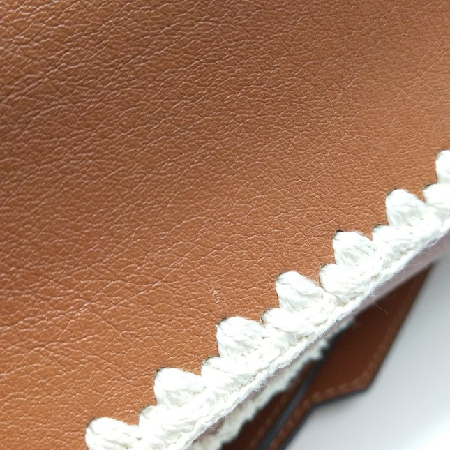Loewe Puzzle Calfskin Crochet Trim Medium Caramel Tan Leather Bag