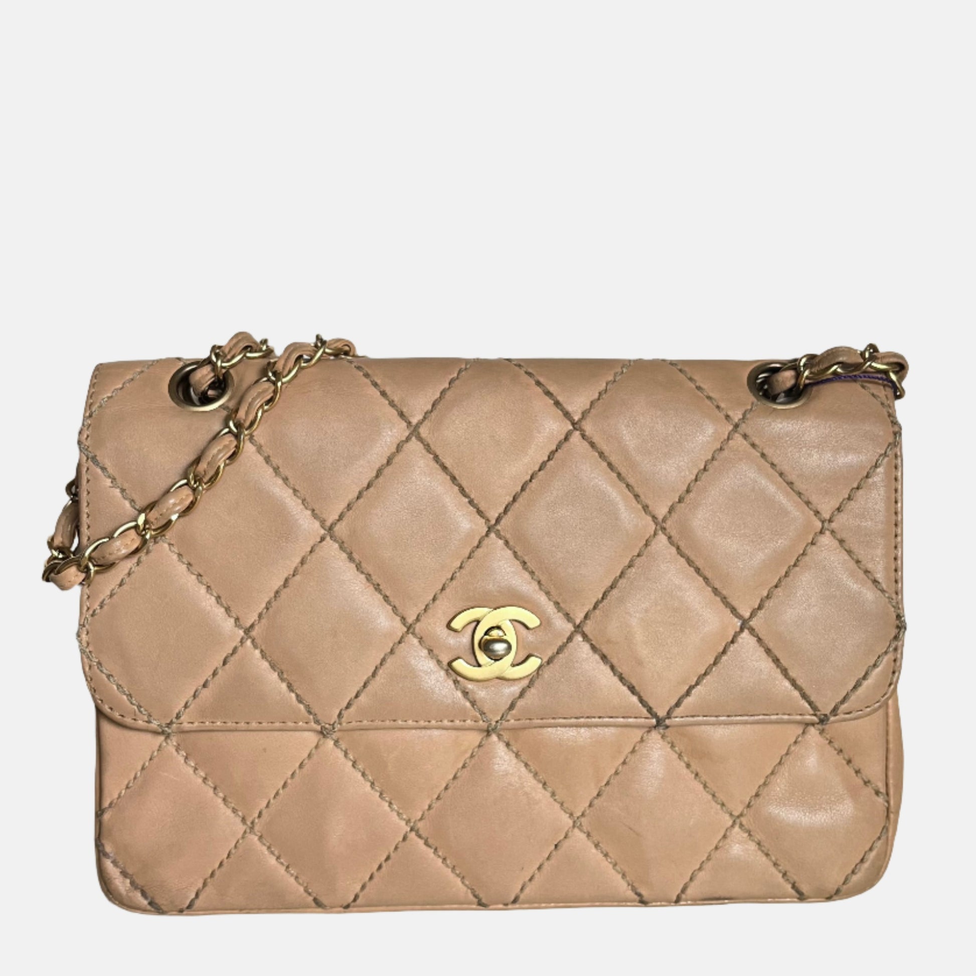 Chanel Wild Stitch Flap Beige Leather with Stitching Detail-Luxbags