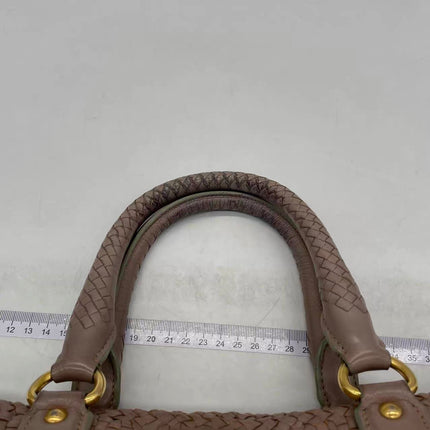Prada Madras Brown Woven Leather Top Handle Shopping Tote Medium