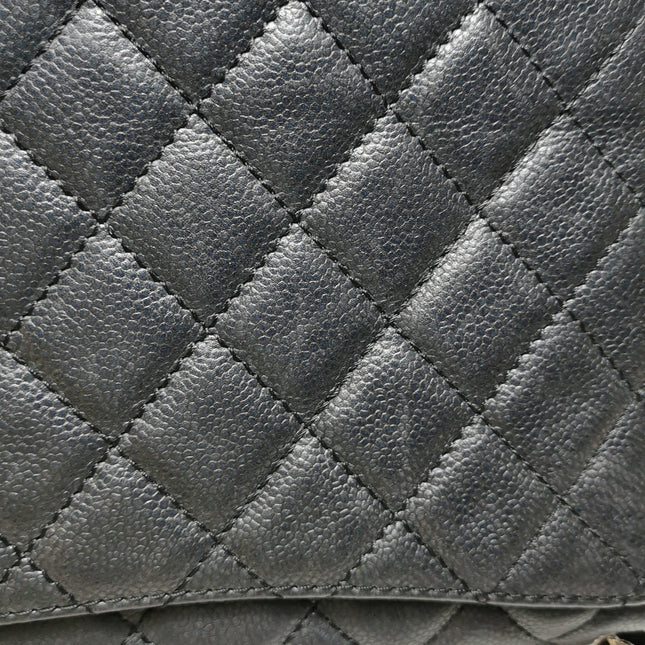 Chanel Classic Flap Maxi Black Soft Caviar Leather Silver-tone Hardware Giant CC Logo