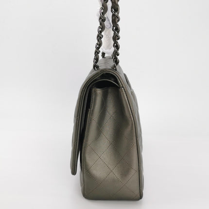 Chanel Classic Flap Maxi Metallic Lambskin Leather Double Flap Sliver Hardware 2013-14