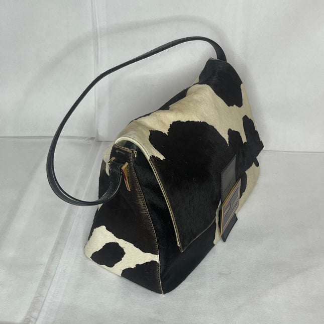 Fendi Mamma Baguette Large Pony hair in Cow Print Black and White