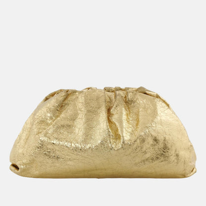 Bottega Veneta Pouch Large Metallic Gold Wrinkled Leather-Luxbags