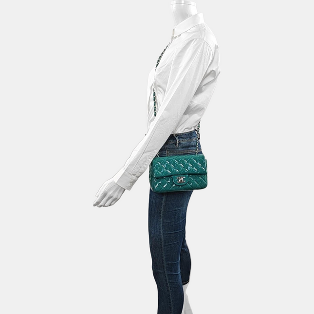 Chanel Classic Flap Rectangular Mini Blue Patent Leather Silver Hardware