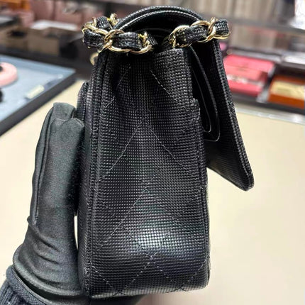 Chanel Classic Flap Medium 2016 Black Pixel Effect Calfskin Leather Gold Hardware