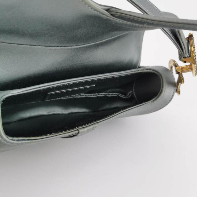 Sold Dior Saddle Mini Silk Blue Grey with Crystal Embedded Buckles