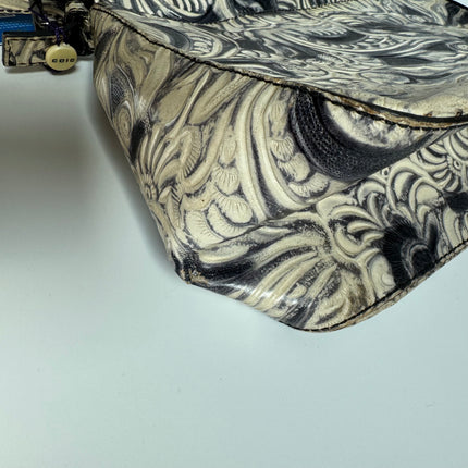 Fendi Mamma Baguette Blue White Flower Embossed Shoulder Bag