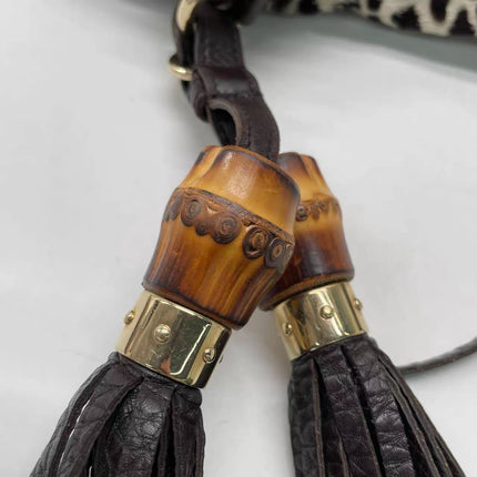 Gucci Jackie Vintage Large Leopard Print Pony-style Calfskin Brown Leather Shoulder Bag