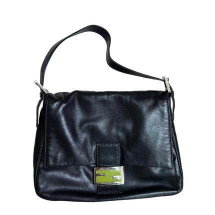 Fendi Mamma Baguette Black Lambskin Leather Green Enamel Buckle-Luxbags