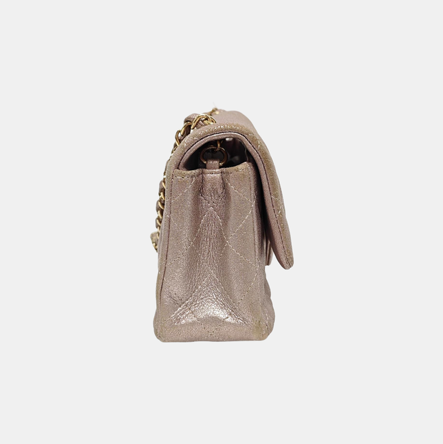 Chanel Classic Flap Mini Metallic Pink Lambskin Leather Gold Hardware