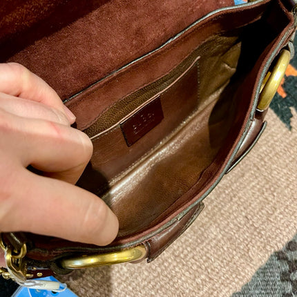 Gucci Horsebit 1955 Chain Vintage Shoulder Bag Brown Studded Suede Leather