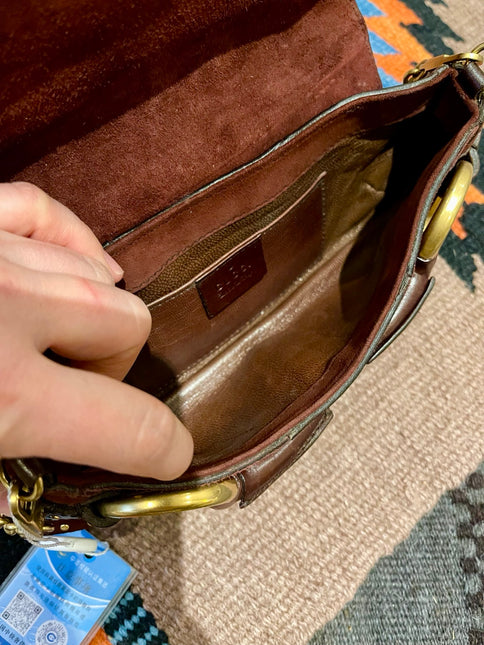 Gucci Horsebit 1955 Chain Vintage Shoulder Bag Brown Studded Suede Leather