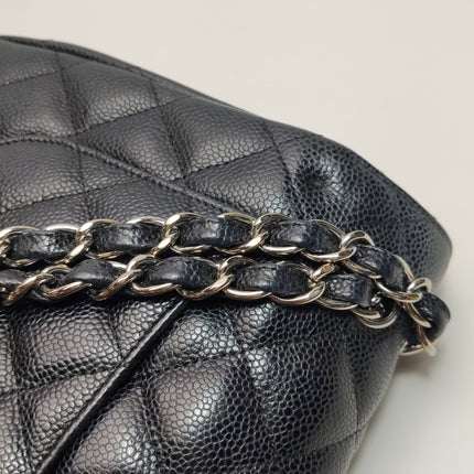Chanel Classic Flap Jumbo Black Caviar Leather Double Flap Silver Hardware