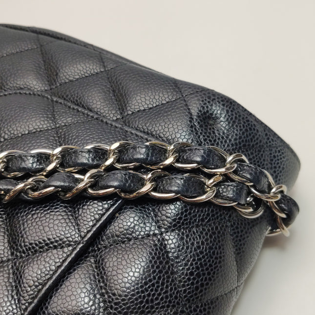 Chanel Classic Flap Jumbo Black Caviar Leather Double Flap Silver Hardware