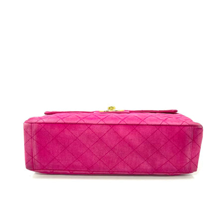 Chanel RARE Vintage Classic Maxi 34 Flap Hot Pink Denim Giant CC 24 Gold Hardware